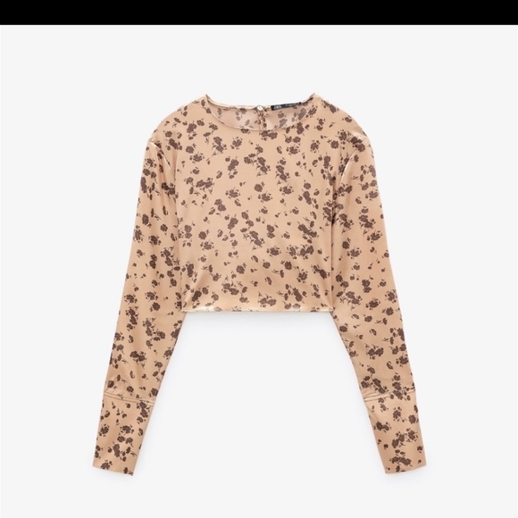 𝅺zara cropped floral print satin long Sleeve top NWT - Picture 2 of 6